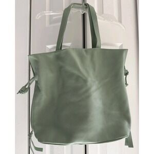 Tote Le Monde Sage Green Pebbled Leather Tote Bag Shoulder Purse Side Zippers